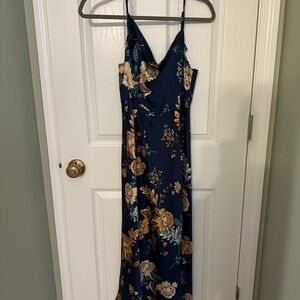 Petal & Pup Navy Maxi Slip Dress with Gold Floral Print